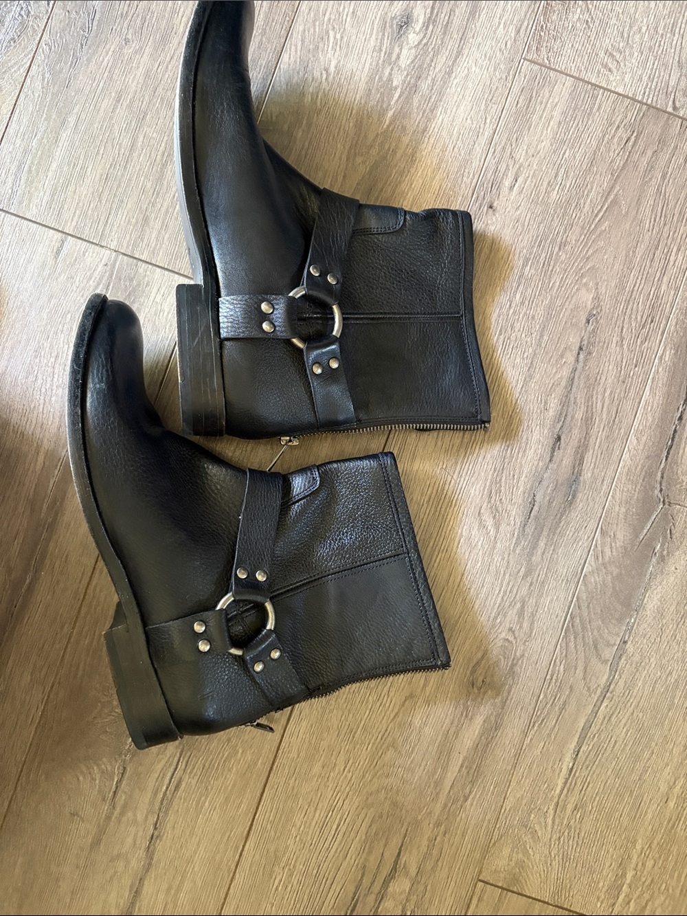 Frye Black Leather Ankle Boot with Harness Ring - Picture 3 of 4